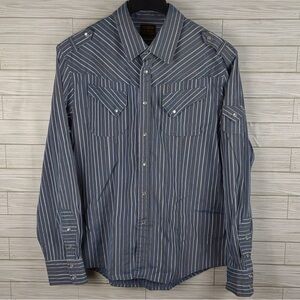 Kanji Pearl Snap Long Sleeve Western Shirt Marengo Stripe (color) Men's XL EUC